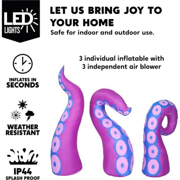 New 3 Pcs Halloween Inflatables Octopus Tentacle Outdoor Window - Picture 3 of 7